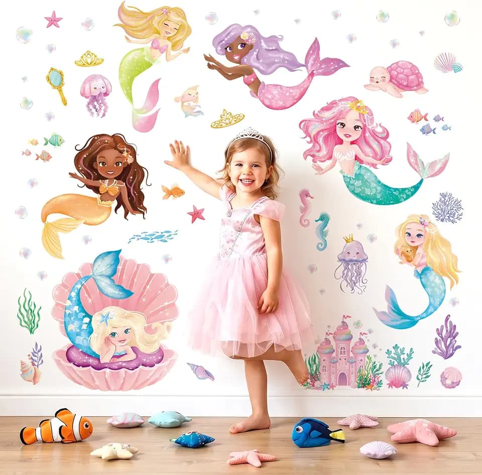 DECOWALL Mermaid Under the Sea Wall Stickers Decals Ocean Decor (SG2-2511)