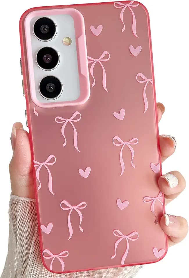ZTOFERA Rosa Hülle für Samsung Galaxy S24+/S25+ 5G (6.7"), Aesthetic Handyhülle mit Cute Schleife Muster, Harte PC Rückseite Silikon Bumper Schutzhülle Stoßfest Cover für Mädchen Frauen, Herzen