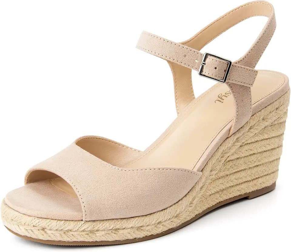 Soesyi Women's Wedge Platform Sandals Braided Espadrilles Ankle Strap Open Toe Buckle Sandals Comfortable Summer Shoes