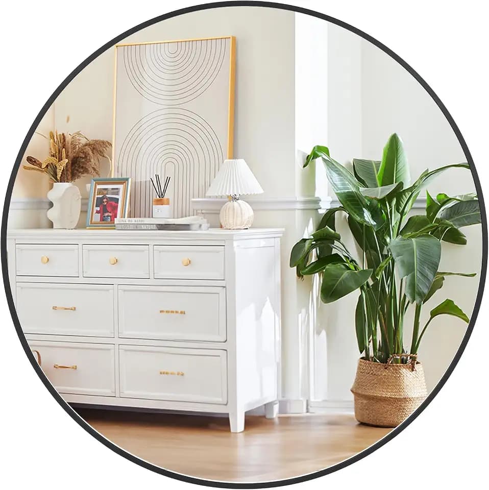 32 Inch Round Mirror, Metal Frame Circle Mirror for Bathroom, Bedroom, Entryway & Vanityt, Design - Easy Mounting Hardware Included, Golden