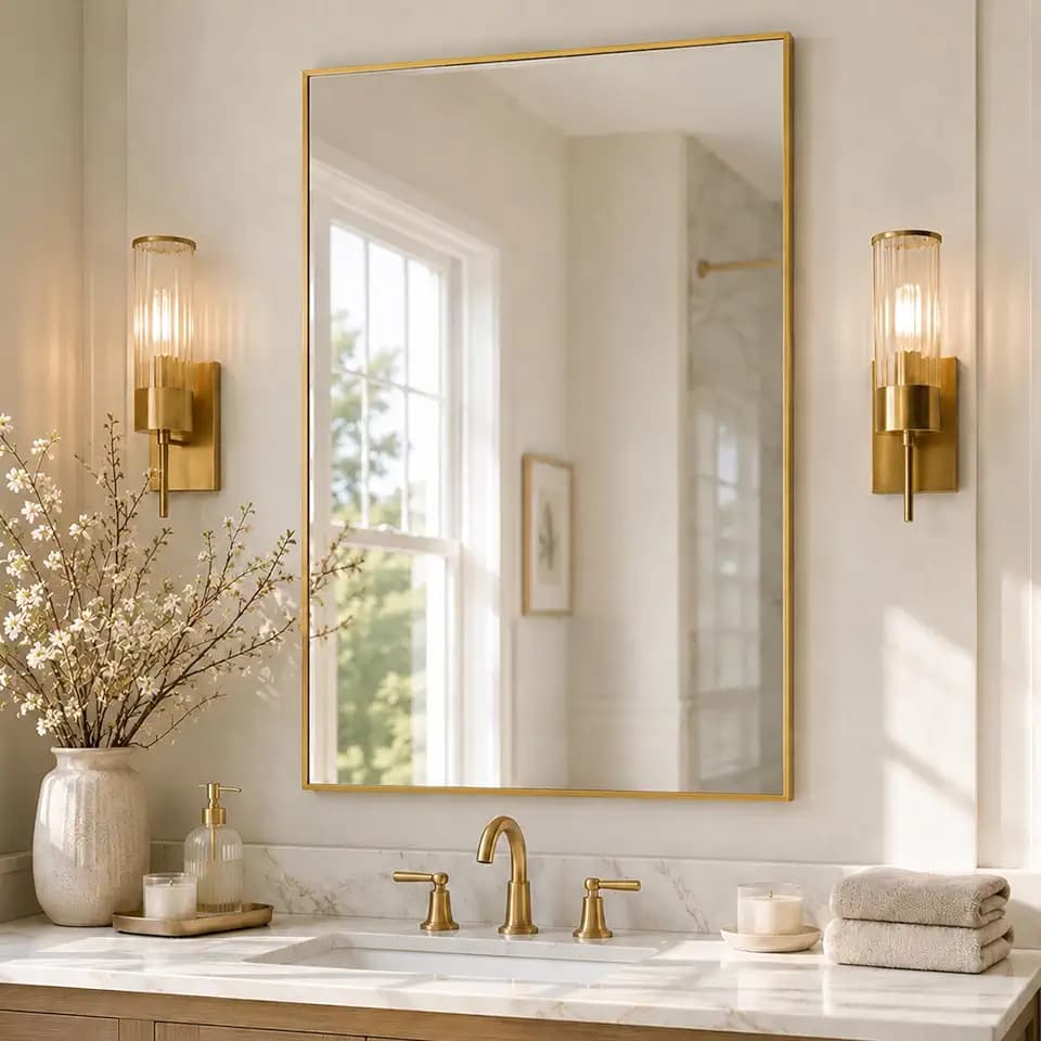 36"x24" Brushed Gold Framed Rectangle Bathroom Vanity Wall Mirror