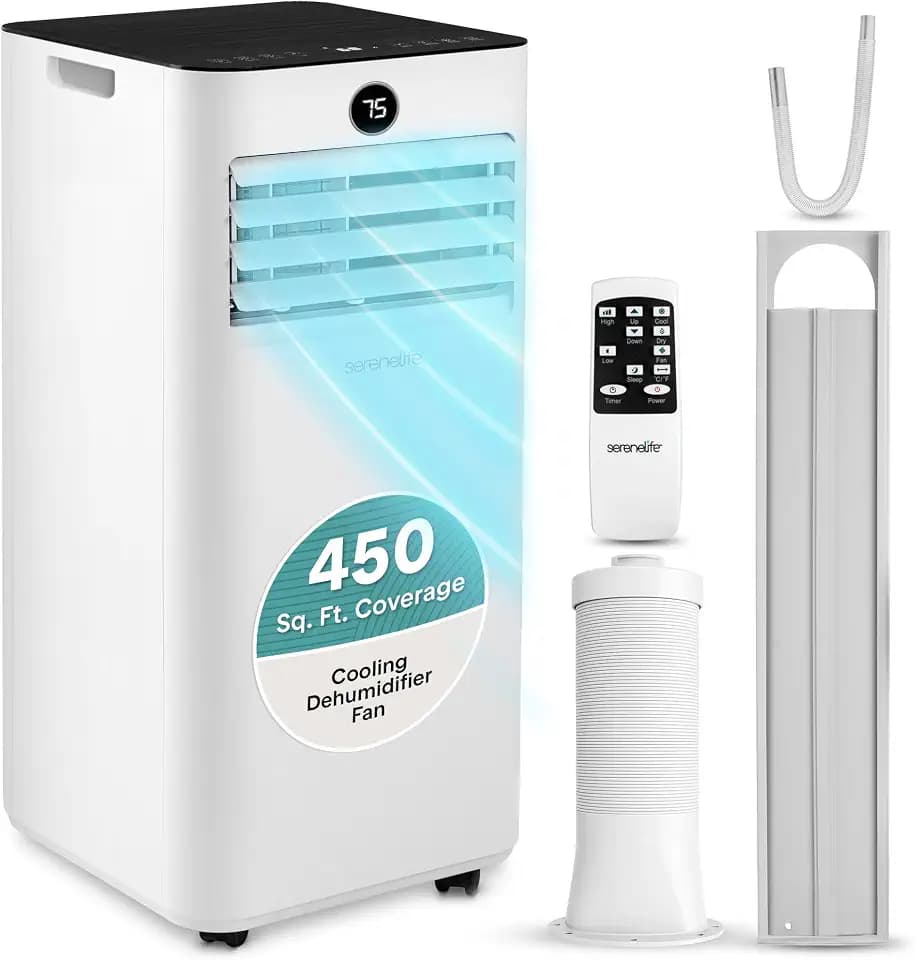 SereneLife Portable Air Conditioner 10,000 BTU | 3-in-1 Cooling, Fan and Dehumidifier | 24-H Timer with up to 450 sq ft Coverage | AC Unit for Bedroom, Home & Office | Includes Window Kit & Remote