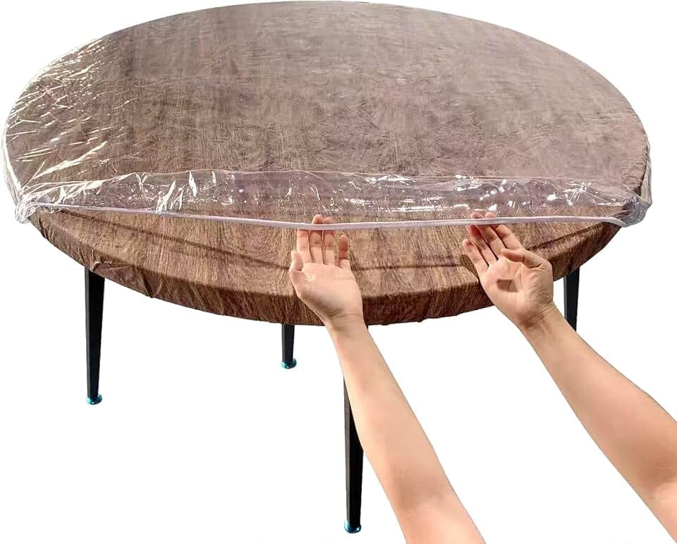 LIBERECOO Clear Small Round Fitted Vinyl Tablecloth for 22-26" Diameter Tables - Heavy Duty Elasticized Table Cover Elastic Edged Plastic Table Cloth Protector