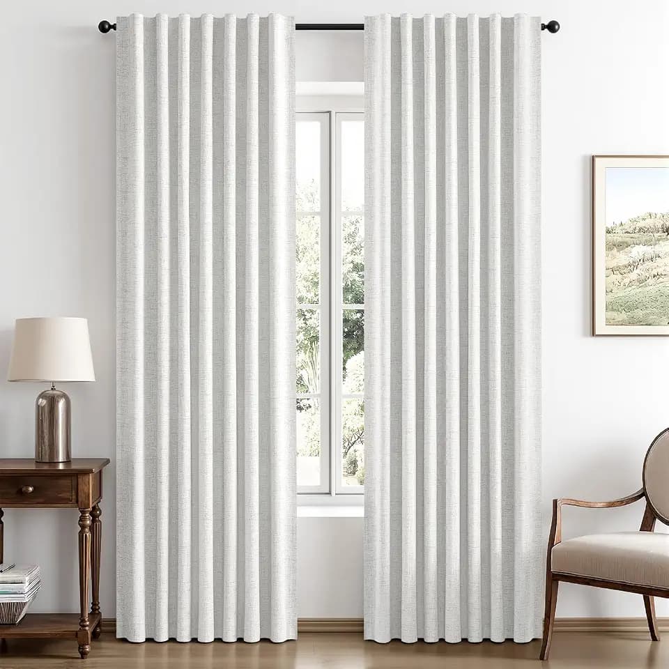 MIULEE 100% Blackout Linen Curtains 42 x 84 Inch Heathered White 2 Panels