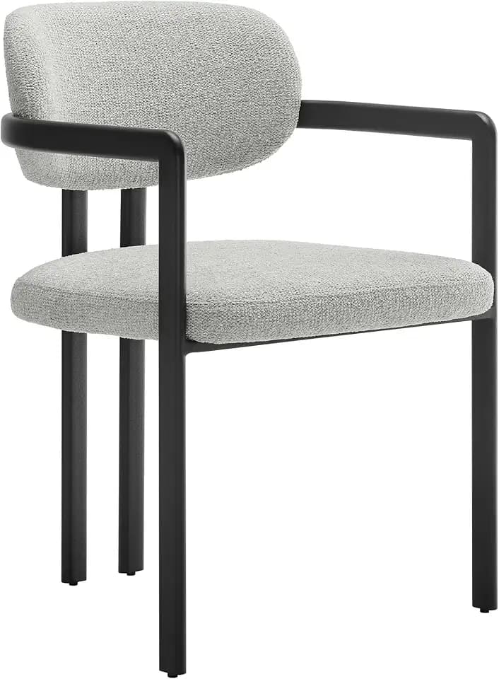 Modway Elio Modern Barrel Dining Chair with Open Back in Black Dove Gray – Upholstered Fabric Armchair with Metal Frame