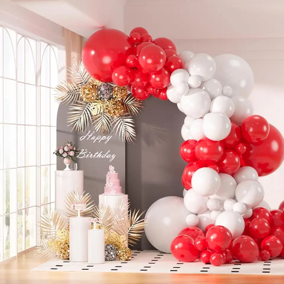 130pcs 18/12/10/5 Inch Red and White Balloons Garland Arch Kit