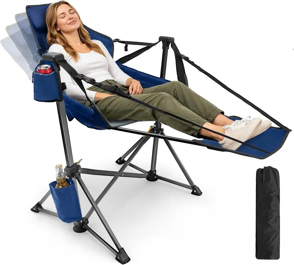 HOPERAN Hammock Camping Chair with Footrest, 400 lbs Swing Chair, Blue