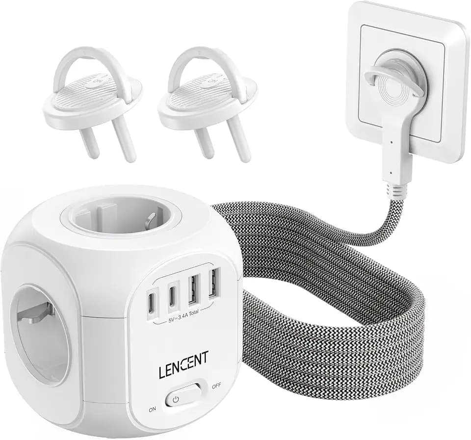 LENCENT 4 Fach Steckdosenleiste Flachstecker Steckdosenwürfel 8 in 1 Cube