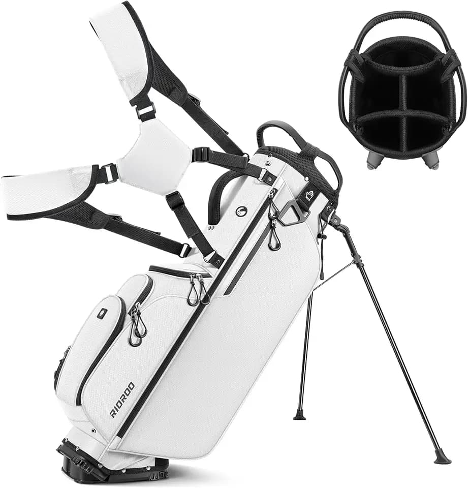 5 Way Golf Stand Bag with Full Length Dividers, Lightweight Golf Bag with Rain Cover, 6 Zippered Pockets & Cooler Bag, Breathable Straps