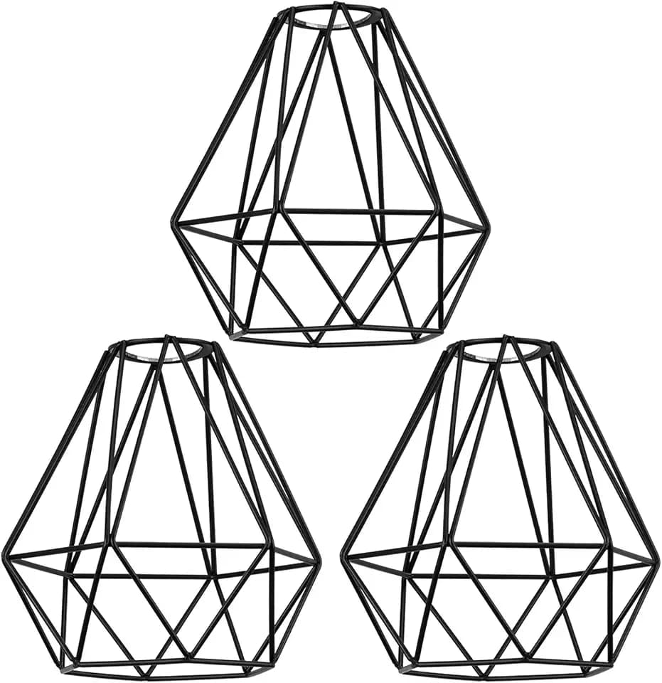 Lighting Metal Cage Lampshade for Pendant Light Cord Kit Vintage Lamp Holders Hanging Lighting Cord Fixture Farmhouse Bedroom Dining Room Decoration (3 Packs/Lamp Shape)