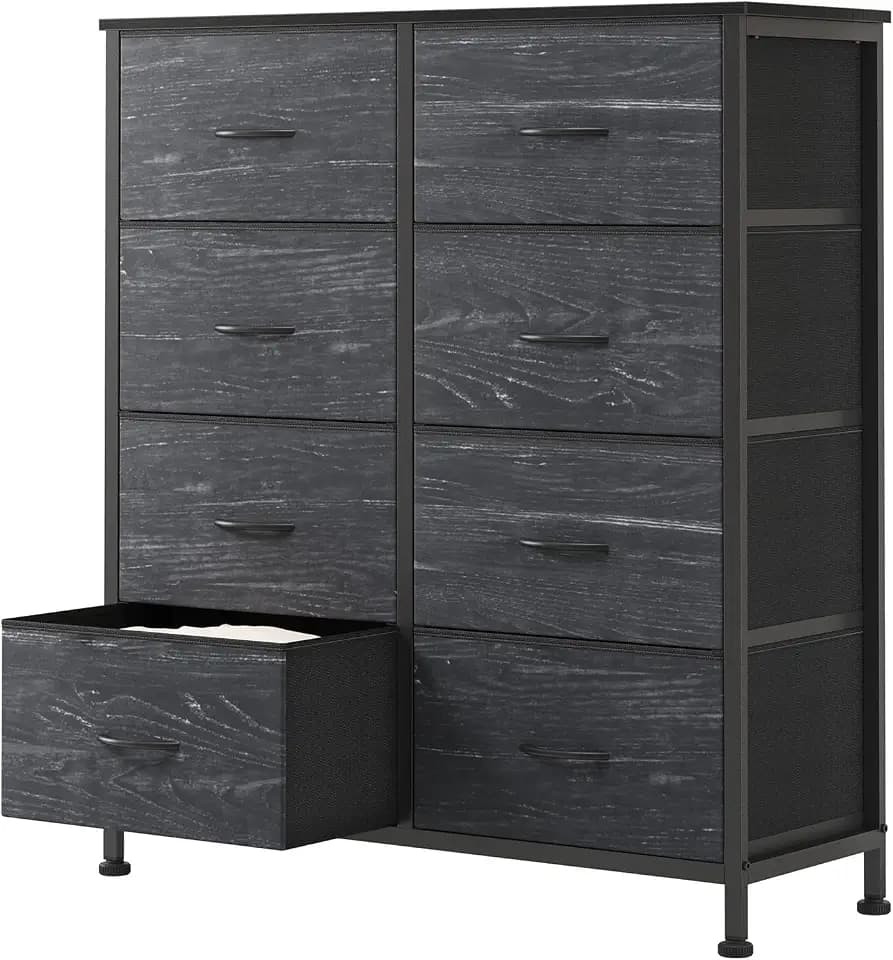 Sweetcrispy 8 Drawer Fabric Dresser for Bedroom, Tall Dresser, Black Wood