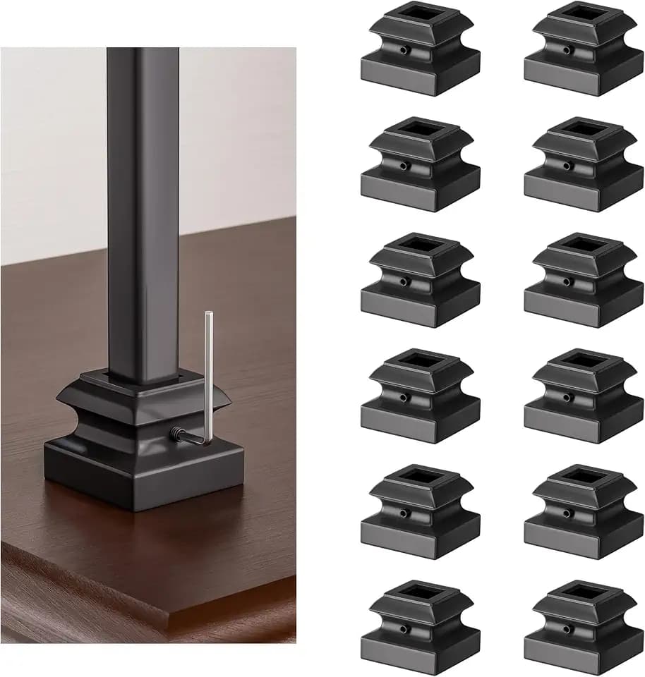 Iron Baluster Shoes 12 Pack, Flat Shoes, Stair Baluster Shoes Use for 1/2" Square Iron Balusters, Balusters for Staircase Interior, Satin Black