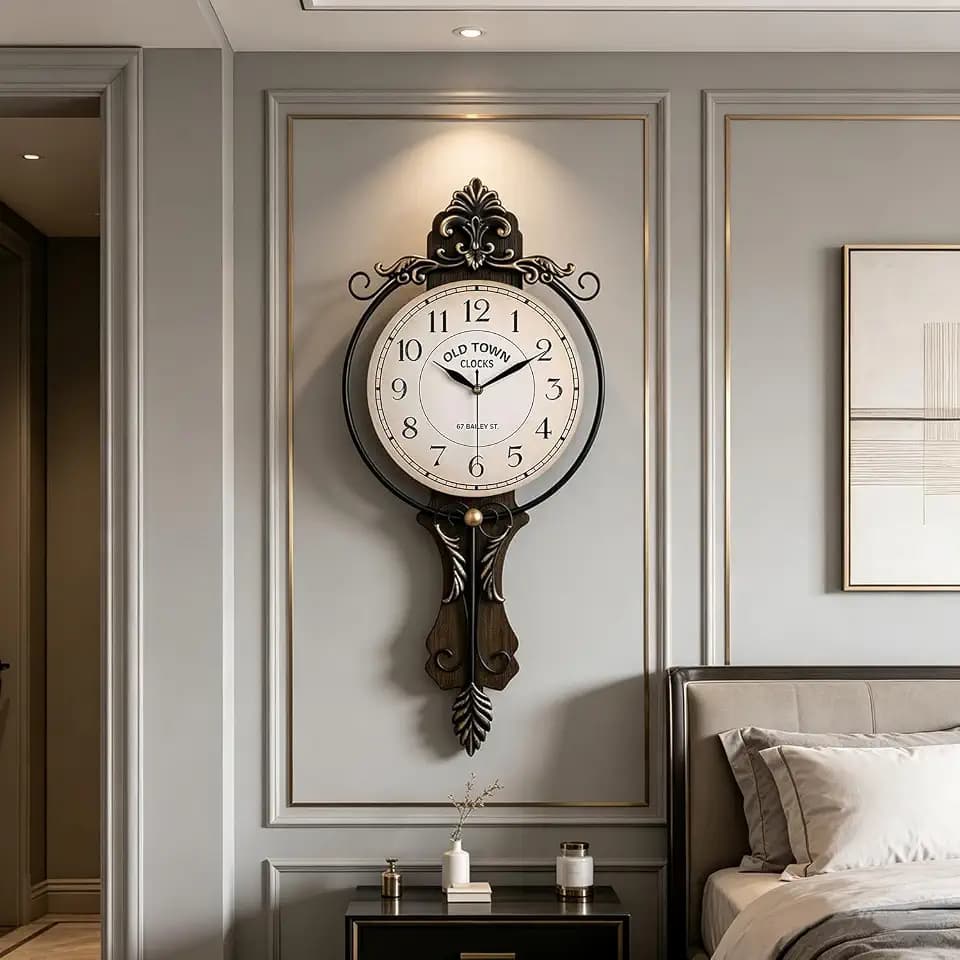 Vintage Modern Wall Clock with Silent Quartz Movement - 26.8 * 12.4" Large Decorative Wall Clock for Living Room, Bedroom, Kitchen, Elegant Retro Decor/Black