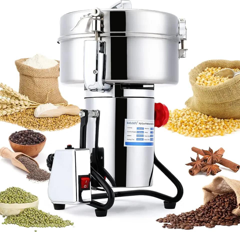 Electric Grain Mill Grinder 3000g High-speed Grain Spice Herb 4000W Dry Grinder Machine 304 Stainless Steel Superfine powder high-speed grain mill 36000r/min for Kitchen Home and Commercial