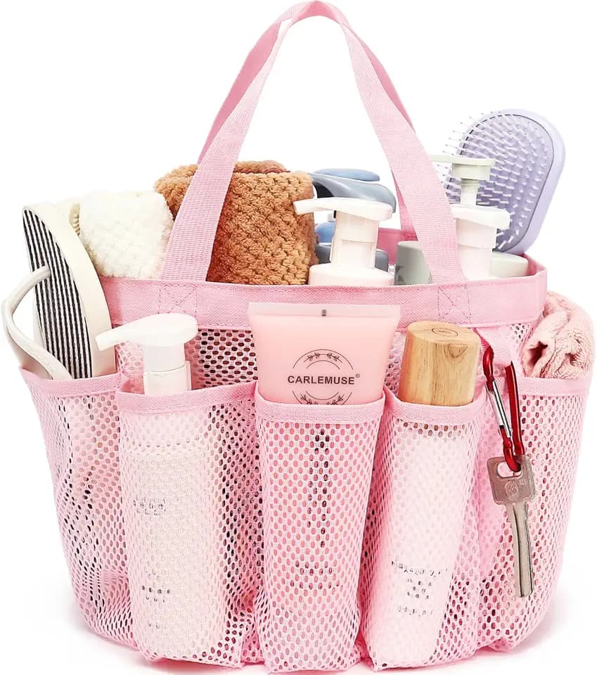 Fammart Mesh Shower Caddy Portable for College Dorm Room Essentials, Odorless Polyester Large Shower Tote Bag with Dual Handles, 8-Pocket Quick-Dry Toiletry Organizer for Travel, Beach, Camping, Gym