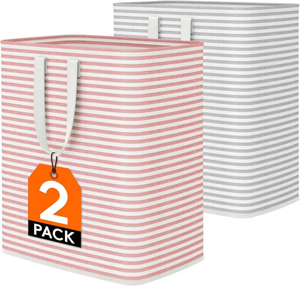 Lifewit 100L Large Laundry Baskets, Laundry Hampers Bags, 2 Pack, Grey&Pink