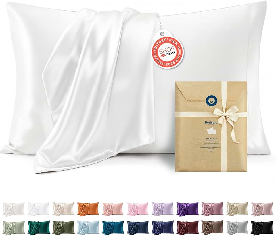 Bedsure Satin Pillowcases King Set of 2, Similar to Silk Pillow Cases White