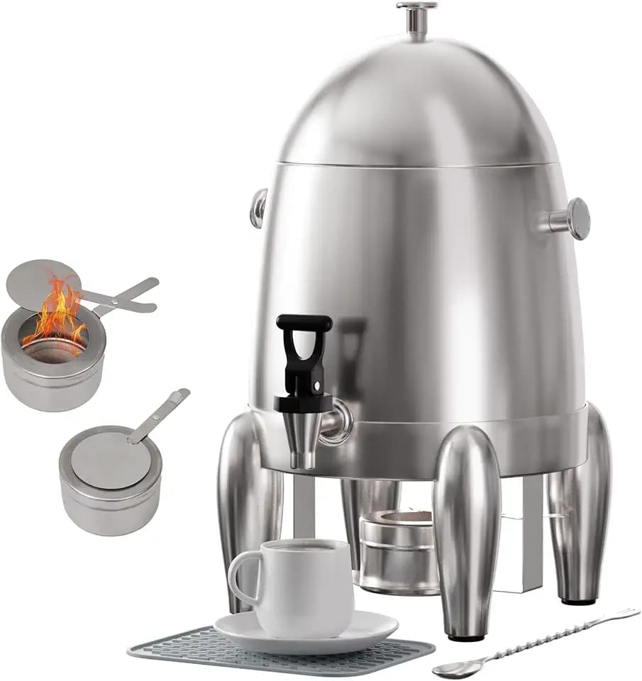 3 Gallon Beverage Dispenser with Stand, Commercial Coffee Urn with Spigot, Hot Drink Buffet Warmer Server for Parties Weddings Holiday Entertaining Catering Events (Plus Mixing Spoon and Drip Mat)