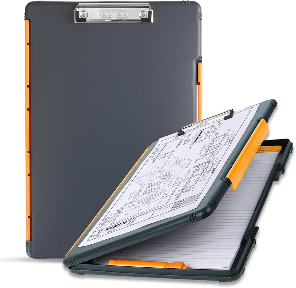 Dexas Legal Size XL Slimcase 2 Storage Clipboard, Gray with Orange Clip, 15.5" x 10.5"