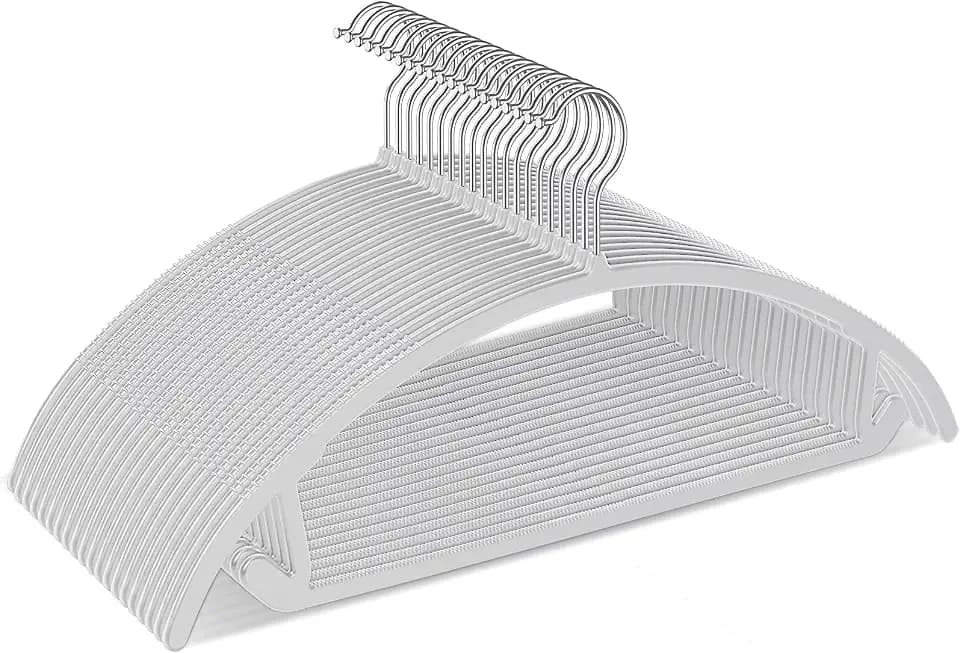 TIMMY 50 Pack No-Bump Plastic Clothes Hangers, Gray, Non-Slip, Space-Saving