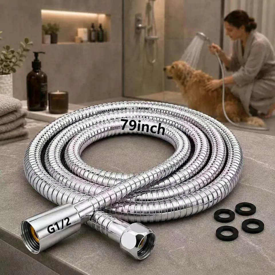 Shower Hose Extra Long 79 Inch, Stainless Steel Handheld Shower Head Hose Replacement with G1/2 Brass Connectors, Flexible Anti-Kink Shower Hose Extension for Bathroom, Pet Bathing & Cleaning
