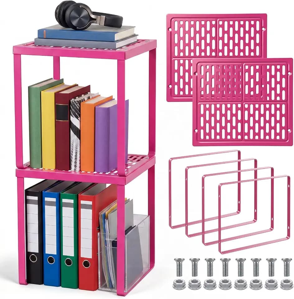 Colarr 2 Pcs Metal Locker Organizer Shelf Stackable 2-Tier, Magenta