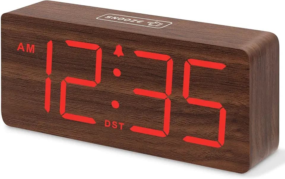 DreamSky Wooden Digital Alarm Clock for Bedroom with Large Numbers