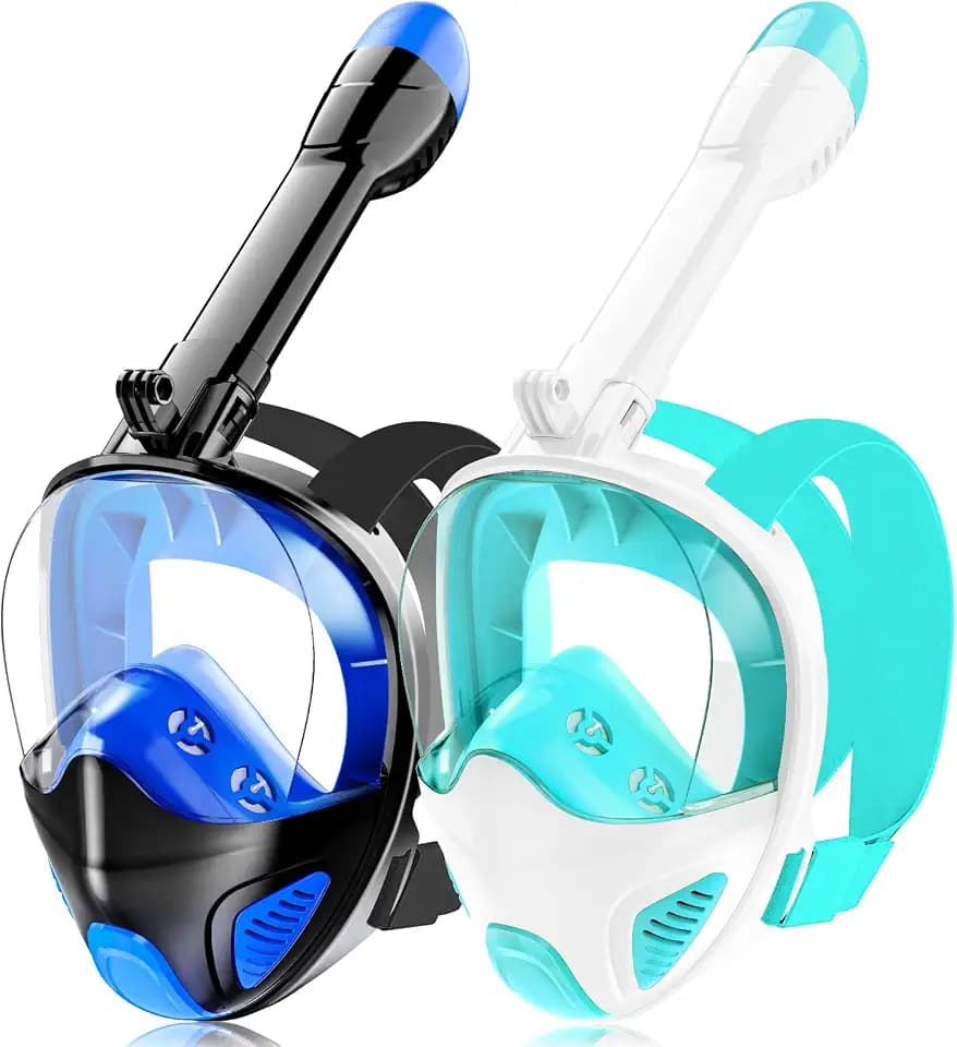 Full Face Snorkel Mask for Adults Teen, Snorkeling Gear with Detachable Camera Mount, Panoramic 180° View, Anti-Fog Anti-Leak Snorkling Set for Man and Women