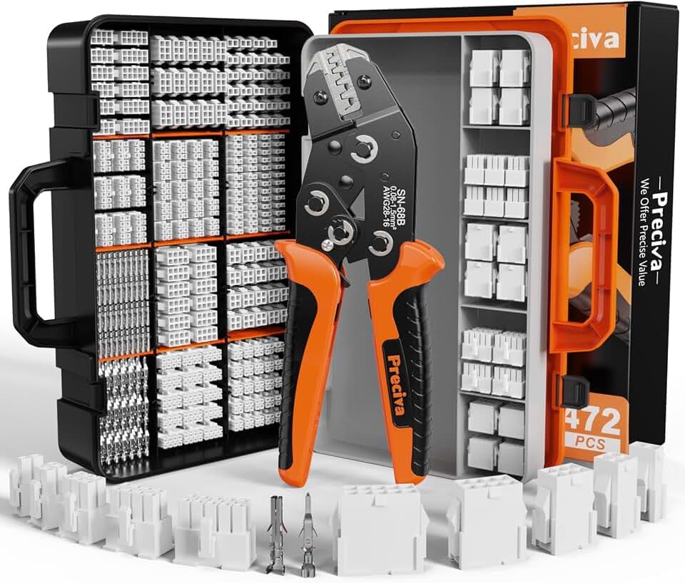 Preciva Mini-Fit Jr Kit Crimping Tool, with 12 Types 2-10 Pin Molex 4.2mm Connector, AWG 28-16 Terminals Terminals Crimping Pliers Compatible Dupont, Molex, KF2510