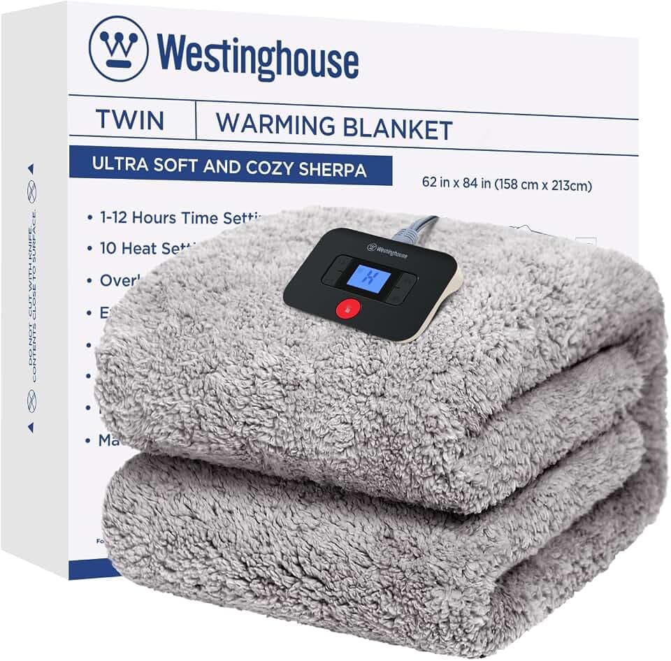 Westinghouse Electric Blanket Twin Size with 10 Heat Settings, Charcoal