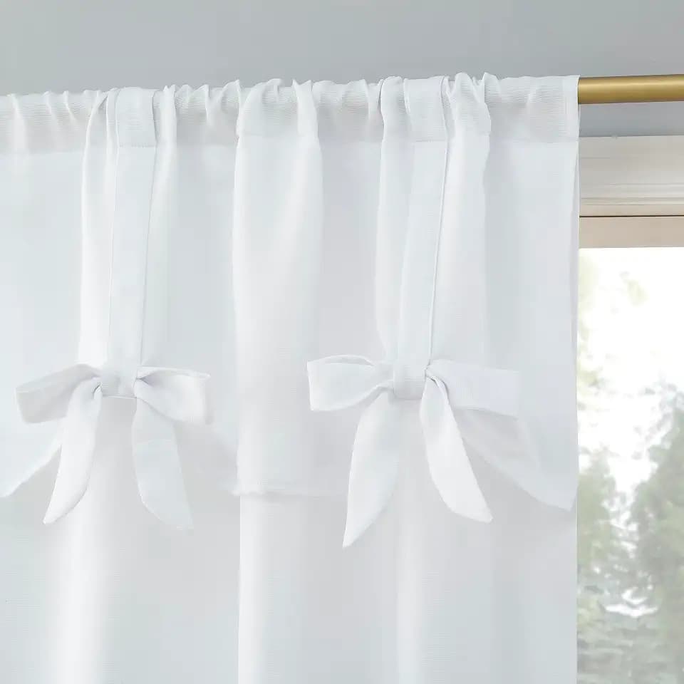 Sun Zero Emma Generation Bow Valance Semi-Sheer Rod Pocket Curtain Panel, 40" x 63", White