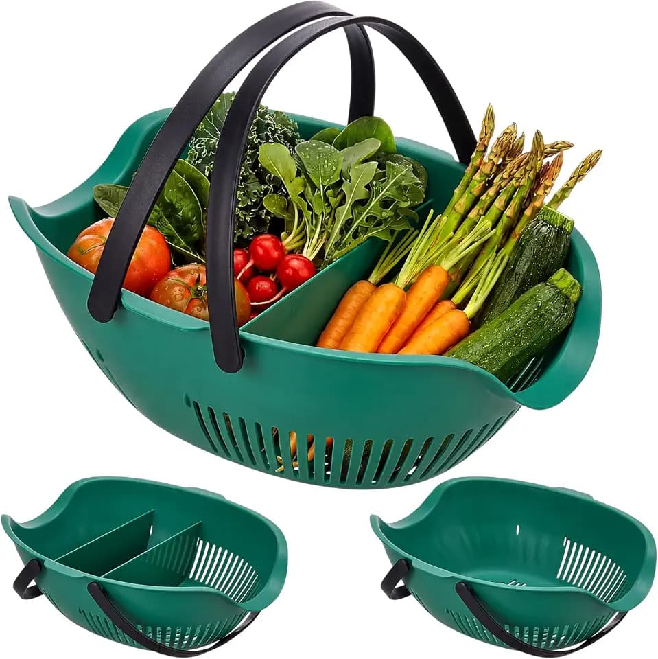 Nuogo 3 Pcs Garden Harvest Basket with Dividers Tool Caddy,Dark Green