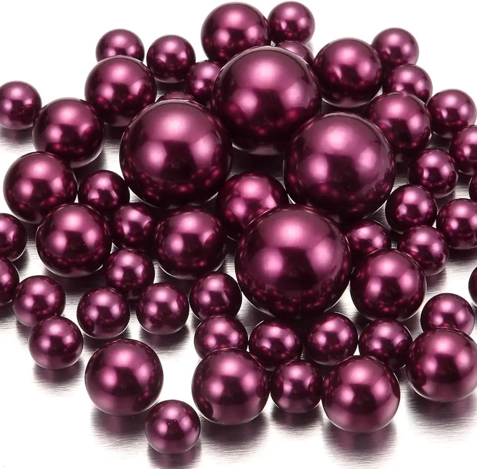 150 Pcs Wine Red Faux Pearls No Hole Plastic Beads Centerpieces Vase Filler Decorations, Ideal for Wedding Table Reception Birthday Party Holding Makeup Brushes Home Decor (Size:14/20/30mm)