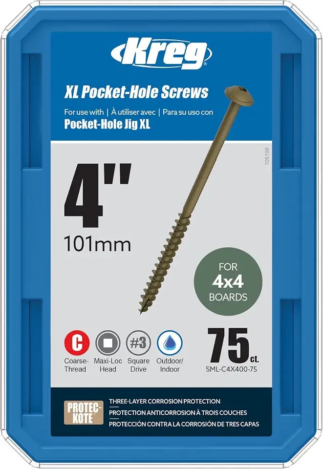 Kreg Protec-Kote Pocket Screws, Outdoor Pocket Hole Screws, 4", 75 Count