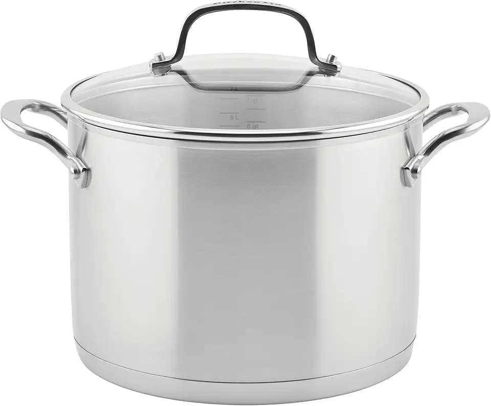 KitchenAid Stainless Steel 3-Ply Base Induction Stock Pot with Lid, 8-Quart