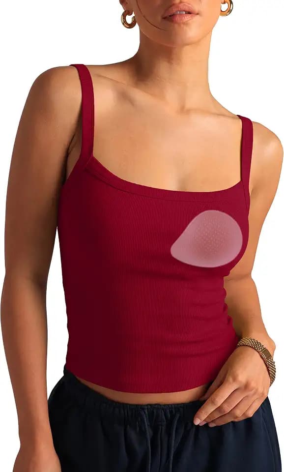 SUUKSESS Women Cotton Rib Padded Tank Tops Sleeveless Spaghetti Strap Square Neck Tops Summer Camisole Going Out Shirts