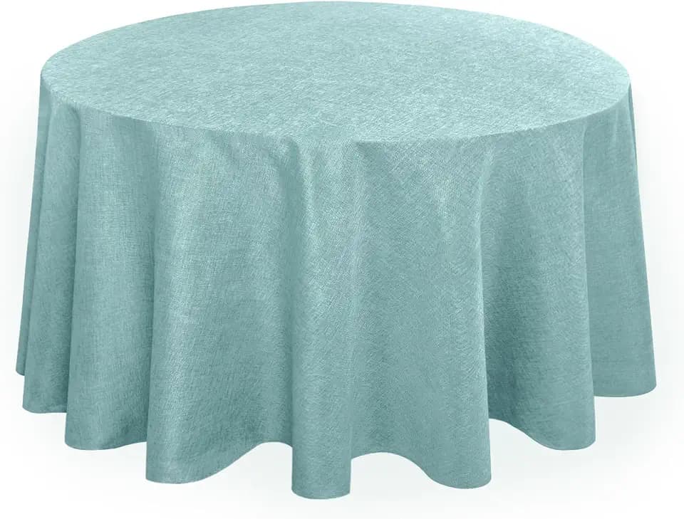Hiasan Linen Tablecloth 120 Inch Round for Kitchen Dining Room, Aqua