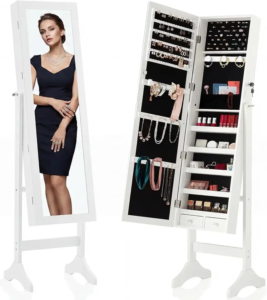 DUMOS Freestanding Jewelry Organizer Cabinet with Full Length Mirror