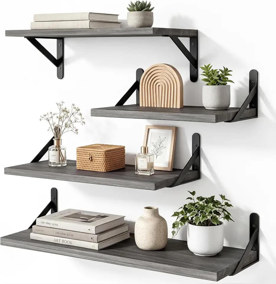 YGEOMER 4 Different Sizes Floating Shelves for Wall Decor, Weathered Gray