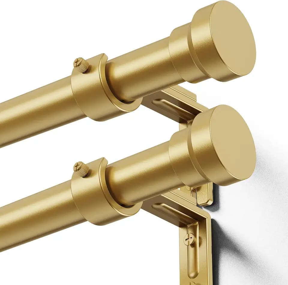 YaFex Curtain Rods 2 Pack 32-144 Inch, Heavy Duty 1 Inch Curtain Rod, Gold Extra Long Adjustable Window Treatment Rods, Modern Design, Easy Installation