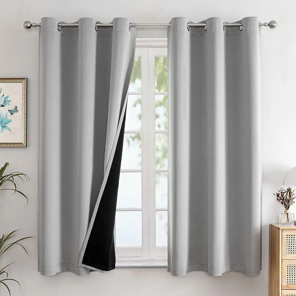 ChrisDowa 100% Blackout Curtains for Bedroom 63 Inch Long with Black Liner