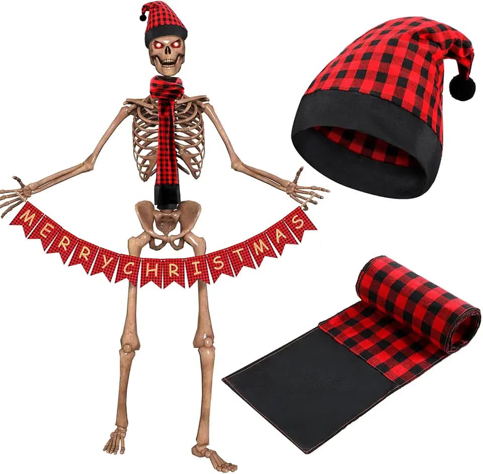 Cozypower 3 Pcs 12 ft Skeleton Christmas Accessories Outfit, Red and Black
