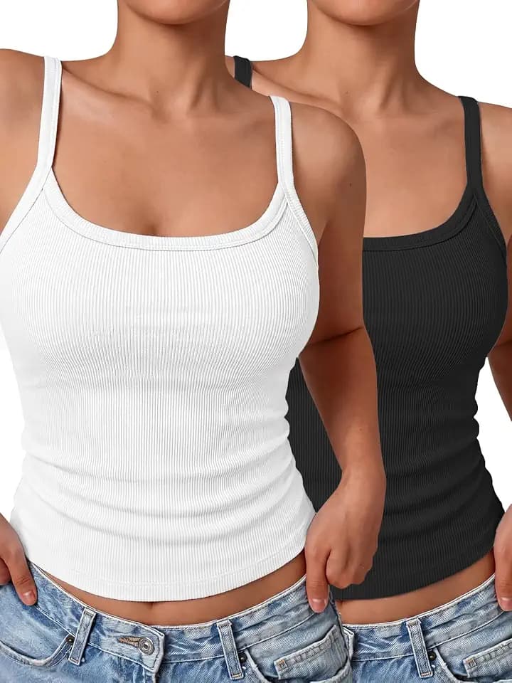GKBK Women's Ribbed Tank Top Spaghetti Strap Basic Camisole for Going Out Workout Gym