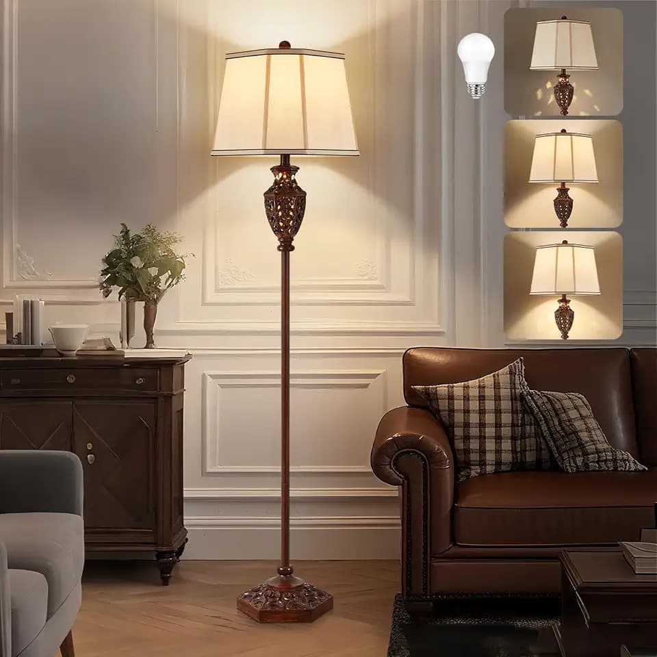 Luvkczc Vintage Floor Lamp - Brown Resin 6-Sided Carved Hollow Light Design