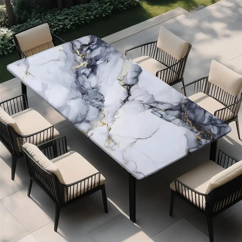 Rectangle Table Cloth, Elastic Waterproof Fitted Tablecloths Fits Rectangle 6ft Tables for Camping, Indoor and Outdoor, 30"x96", White Marble