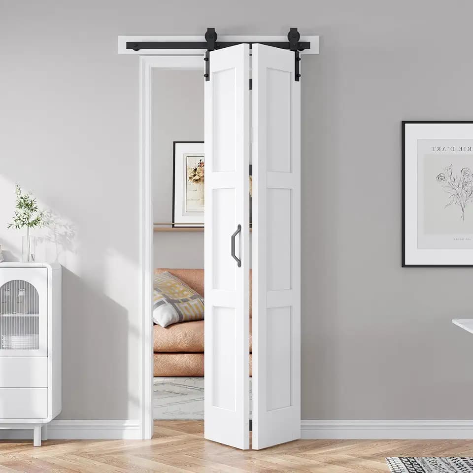 FREDBECK Bifold Barn Door 32X84(Double 16x84) Sliding Folding Doors,White