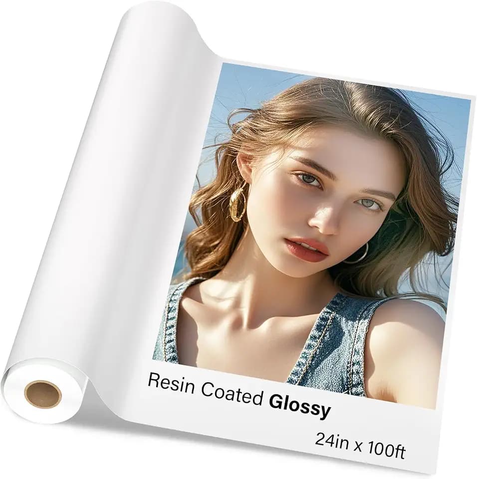 1 x Premium RC Glossy Photo Paper Roll 24 inch x 100 ft Wide Format Inkjet Print. New Upgrade, Resin-Coated Layer in The Back, More Durable and Waterproof, No Easy to Get Wrinkle Quick Dry