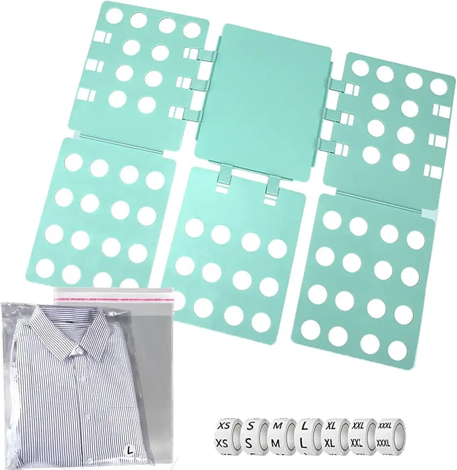 Clothing Folding Board Set, one shirt Folding Board with 100pcs Cellophane Plastic Bags, and 7 Size Stickers for Closet Organizations