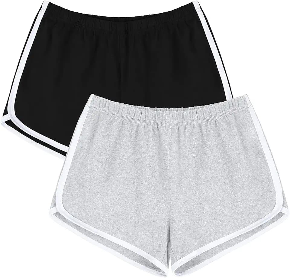 URATOT Women's Cotton Gym Yoga Summer Running Active Dance Elastic Shorts, Pack of 2