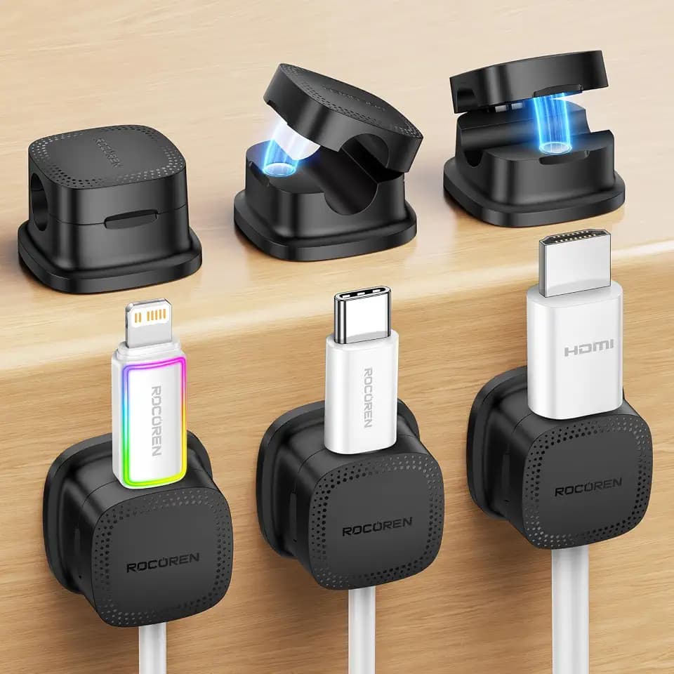 Rocoren 6‑Pack Magnetic 1s‑Lock Adhesive Cable Clips Cord Organizer